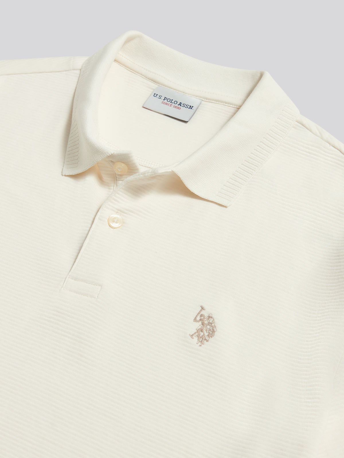 Mens Raised Horizontal Texture Pique Polo Shirt Whisper White