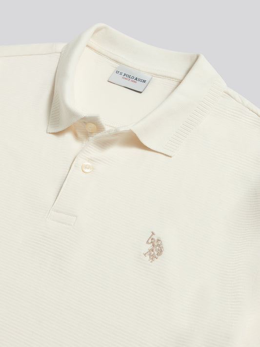 Mens Raised Horizontal Texture Pique Polo Shirt Whisper White