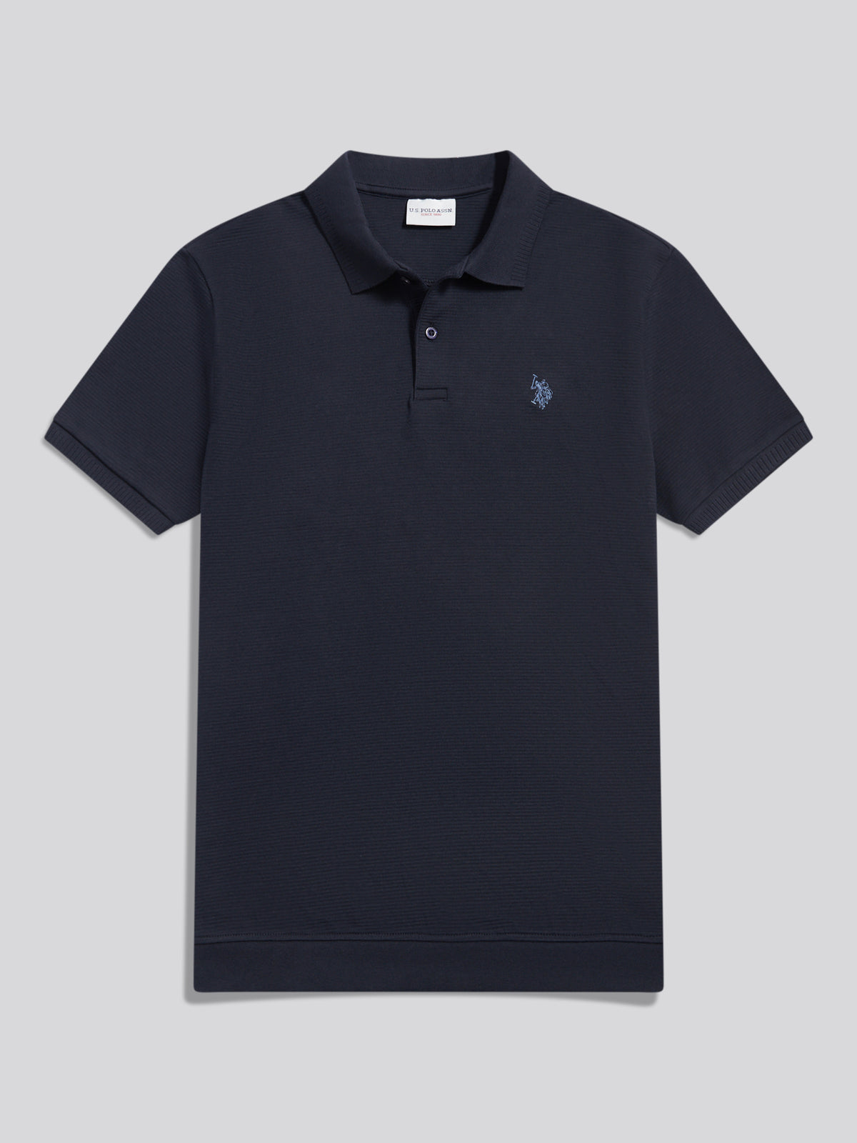Mens Raised Horizontal Texture Pique Polo Shirt Dark Sapphire Navy / Moonlight Blue DHM