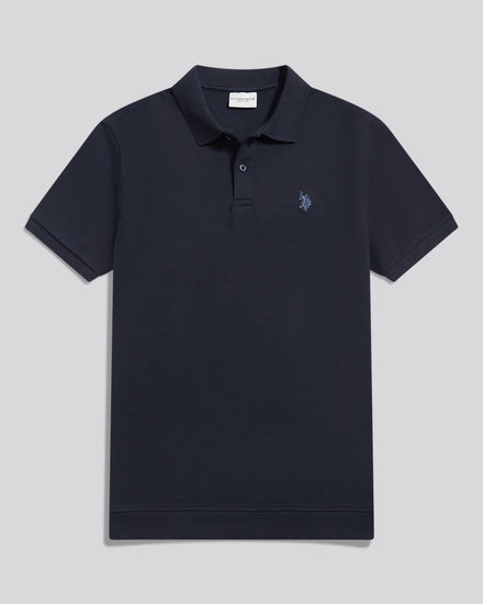 Mens Raised Horizontal Texture Pique Polo Shirt Dark Sapphire Navy / Moonlight Blue DHM