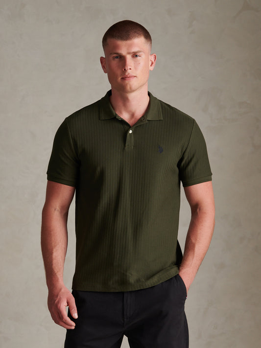 Herringbone Texture DHM SS Polo Forest Night