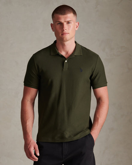 Mens Herringbone Texture Polo Shirt Forest Night