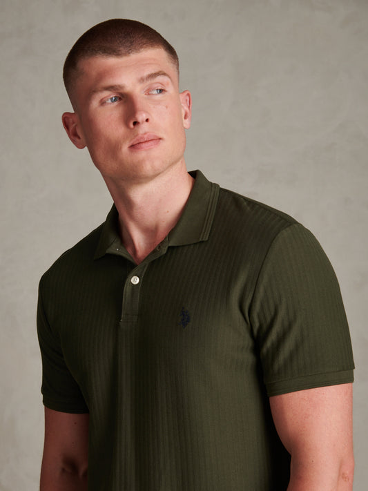 Herringbone Texture DHM SS Polo Forest Night