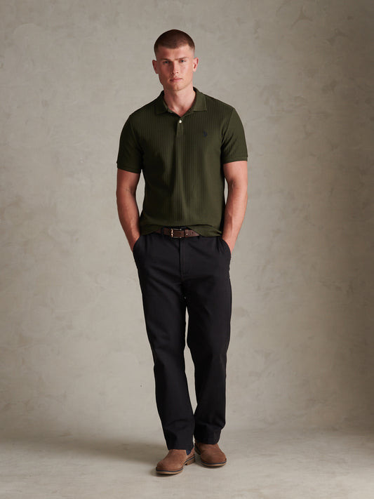 Herringbone Texture DHM SS Polo Forest Night