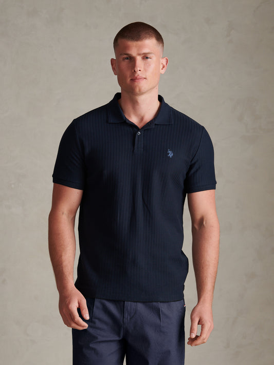 Herringbone Texture DHM SS Polo Dark Sapphire Navy / Moonlight Blue DHM