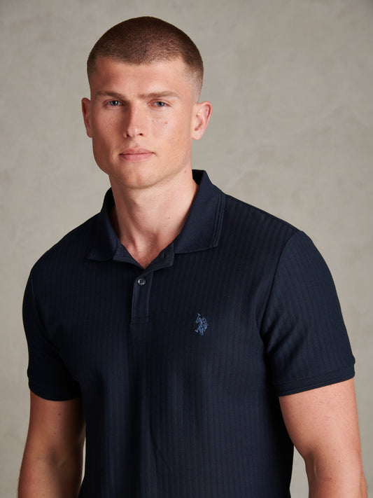 Herringbone Texture DHM SS Polo Dark Sapphire Navy / Moonlight Blue DHM
