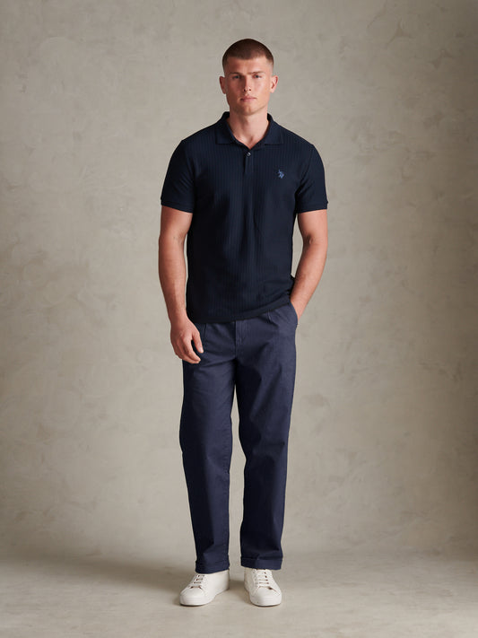 Herringbone Texture DHM SS Polo Dark Sapphire Navy / Moonlight Blue DHM
