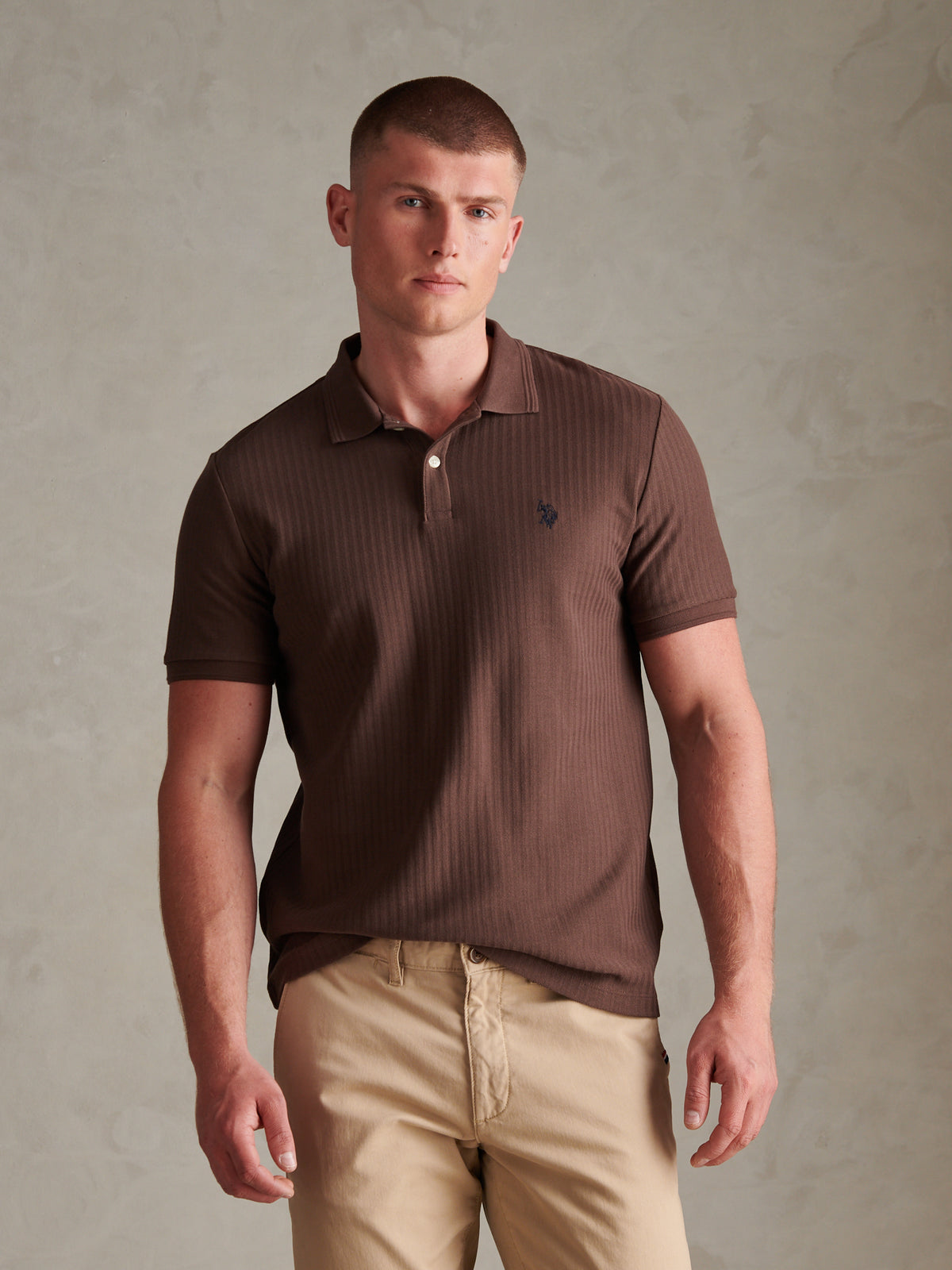 Mens Herringbone Texture Polo Shirt Bracken