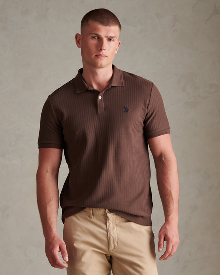 Mens Herringbone Texture Polo Shirt Bracken
