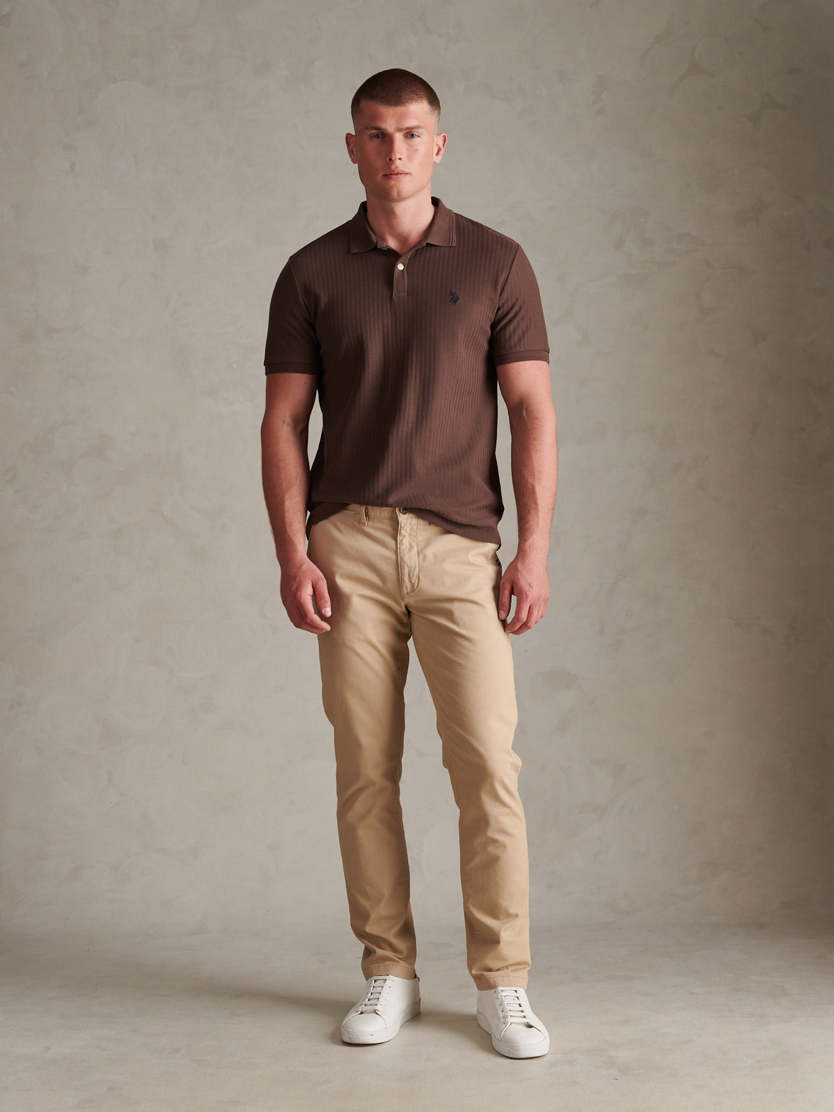 Mens Herringbone Texture Polo Shirt Bracken