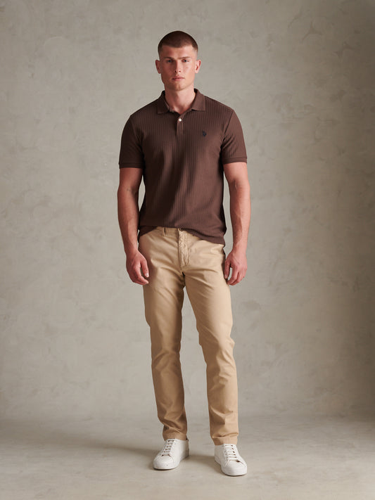 Herringbone Texture DHM SS Polo Bracken