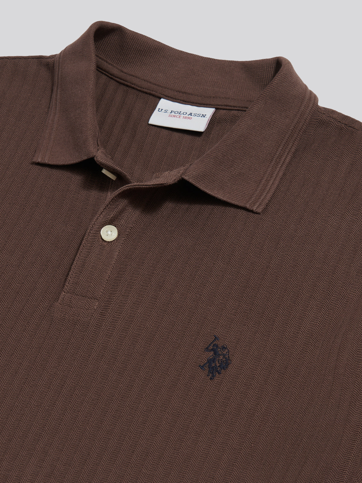 Mens Herringbone Texture Polo Shirt Bracken