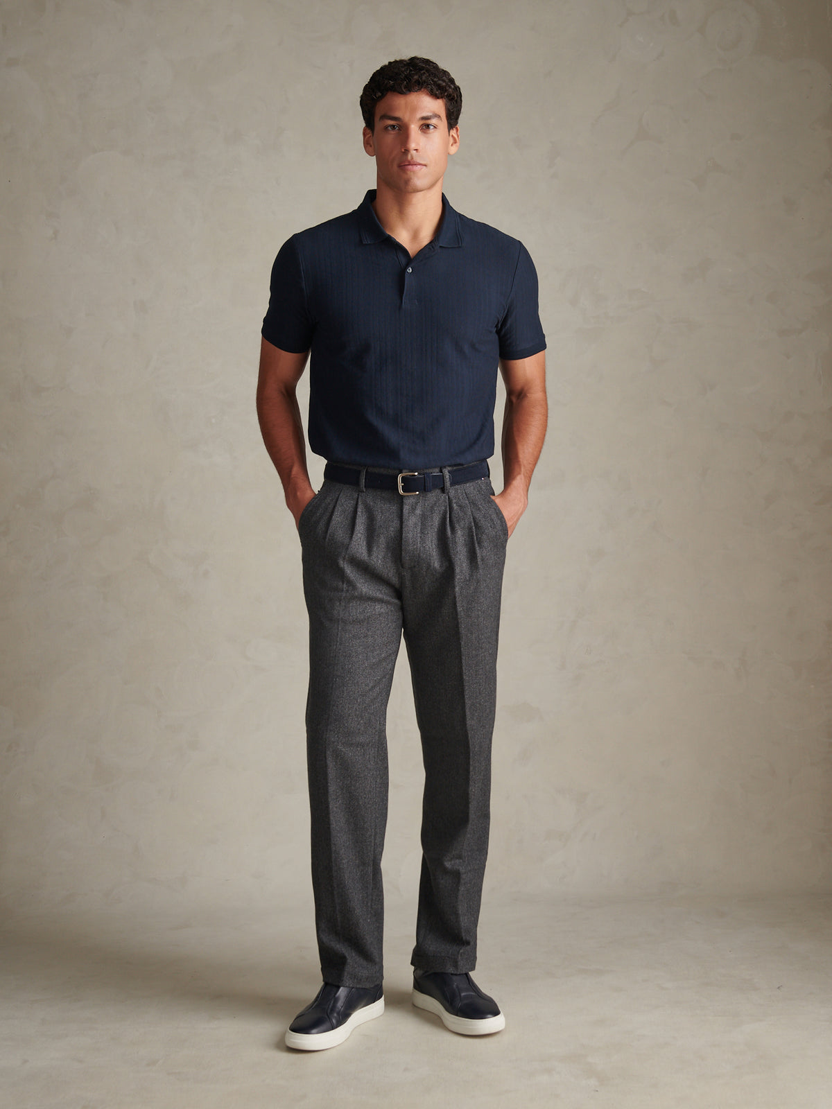 Mens Engineered Textured Stripe Polo Shirt Dark Sapphire Navy / Moonlight Blue DHM