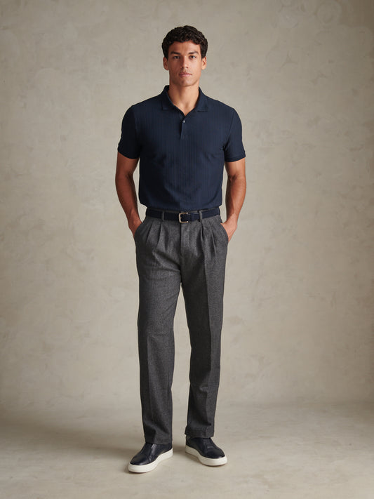 Mens Engineered Textured Stripe Polo Shirt Dark Sapphire Navy / Moonlight Blue DHM