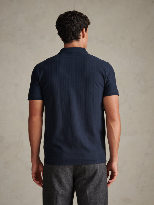 Mens Engineered Textured Stripe Polo Shirt Dark Sapphire Navy / Moonlight Blue DHM