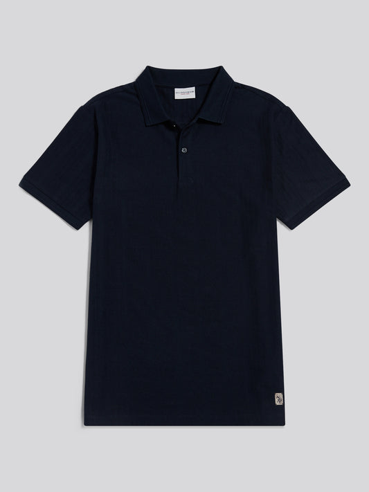 Smart Engineered Textured Stripe SS Polo Dark Sapphire Navy / Moonlight Blue DHM