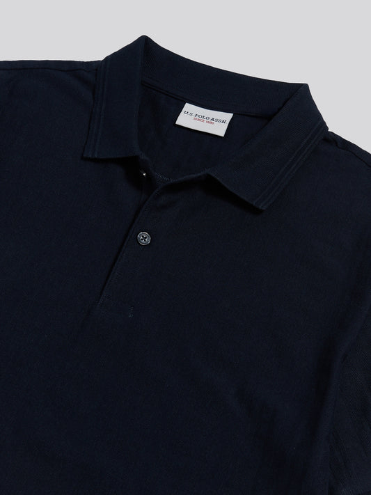 Smart Engineered Textured Stripe SS Polo Dark Sapphire Navy / Moonlight Blue DHM