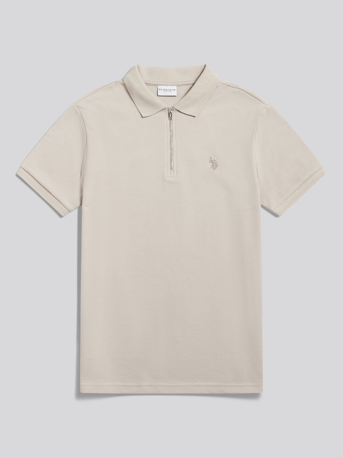 Mens Popcorn Texture Smart Zip Polo Shirt Nacreous Clouds