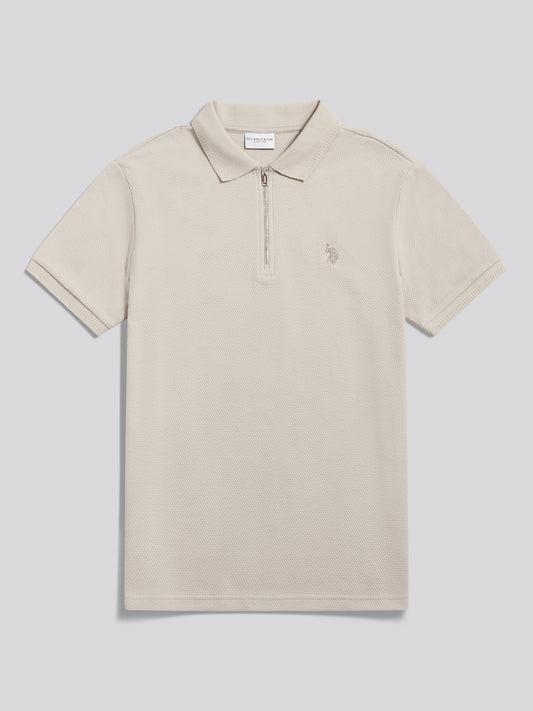 Mens Popcorn Texture Smart Zip Polo Shirt Nacreous Clouds