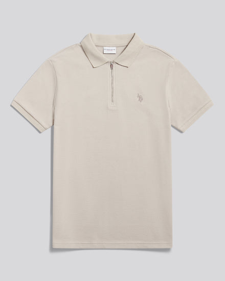 Mens Popcorn Texture Smart Zip Polo Shirt Nacreous Clouds