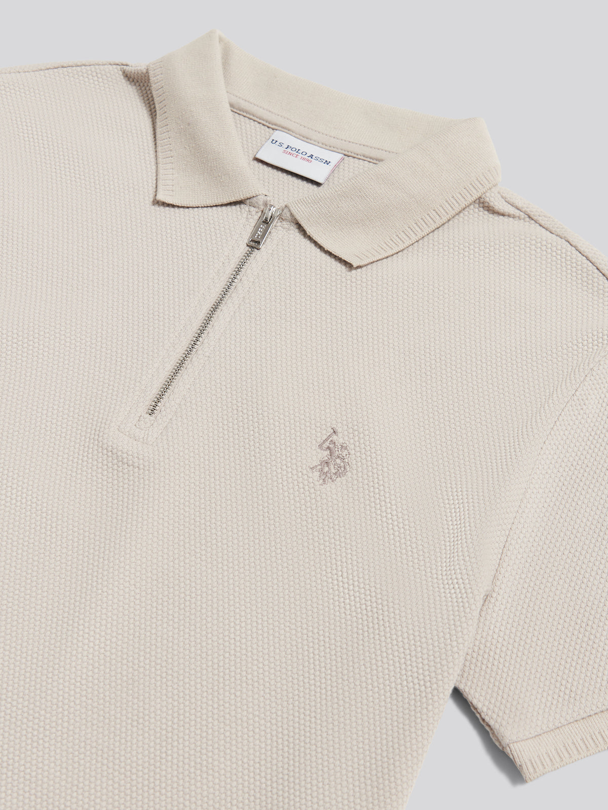 Mens Popcorn Texture Smart Zip Polo Shirt Nacreous Clouds