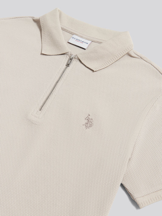 Mens Popcorn Texture Smart Zip Polo Shirt Nacreous Clouds