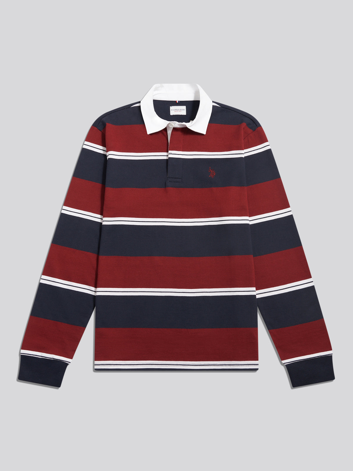 Mens Wide Stripe Rugby Shirt Cabernet