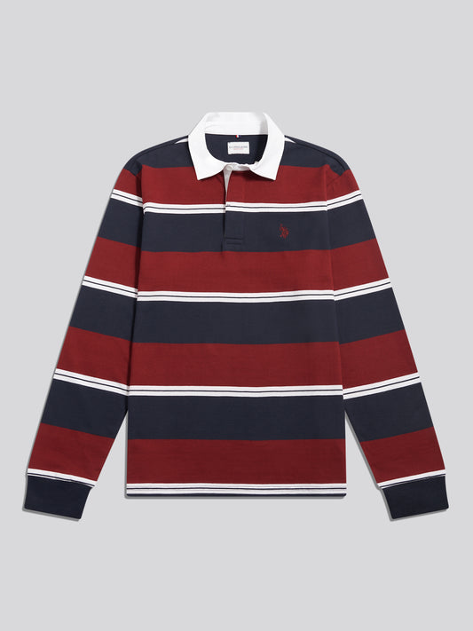 Mens Wide Stripe Rugby Shirt Cabernet