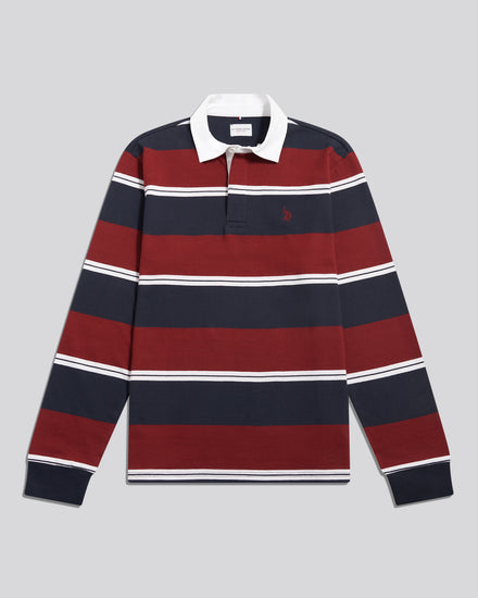 Mens Wide Stripe Rugby Shirt Cabernet