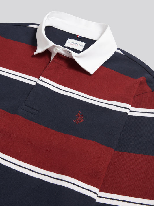 Mens Wide Stripe Rugby Shirt Cabernet