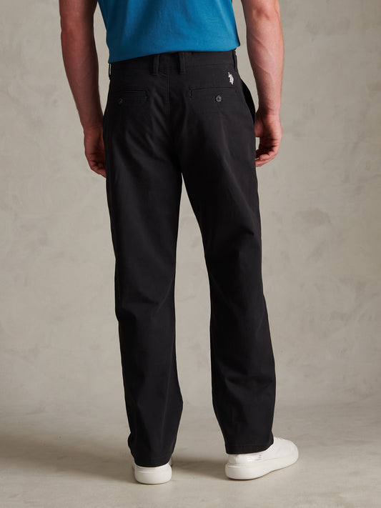Mens Relaxed Fit Stretch Chinos Black Bright White DHM