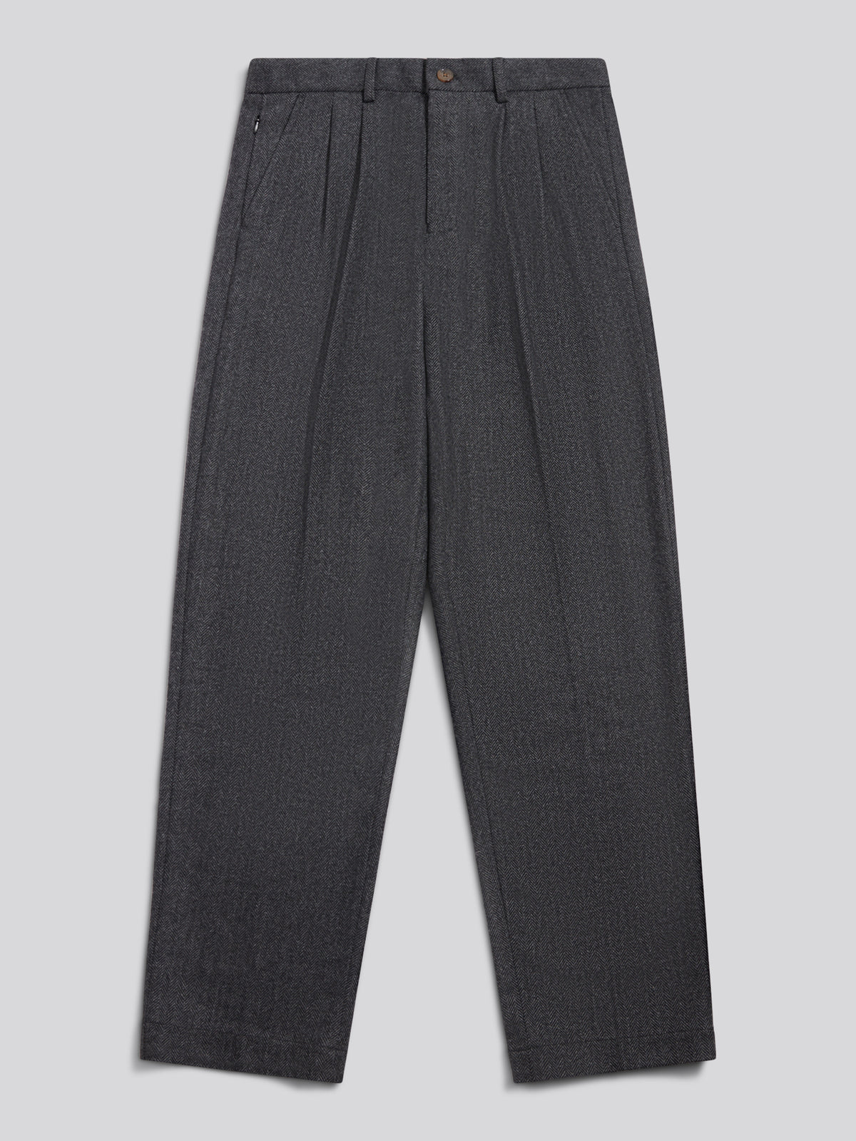 Mens Herringbone Pleated Chino Trousers Ebony