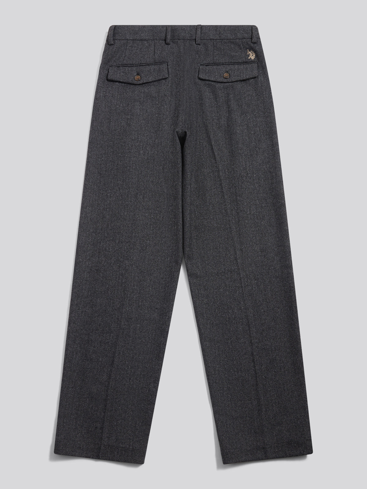 Mens Herringbone Pleated Chino Trousers Ebony