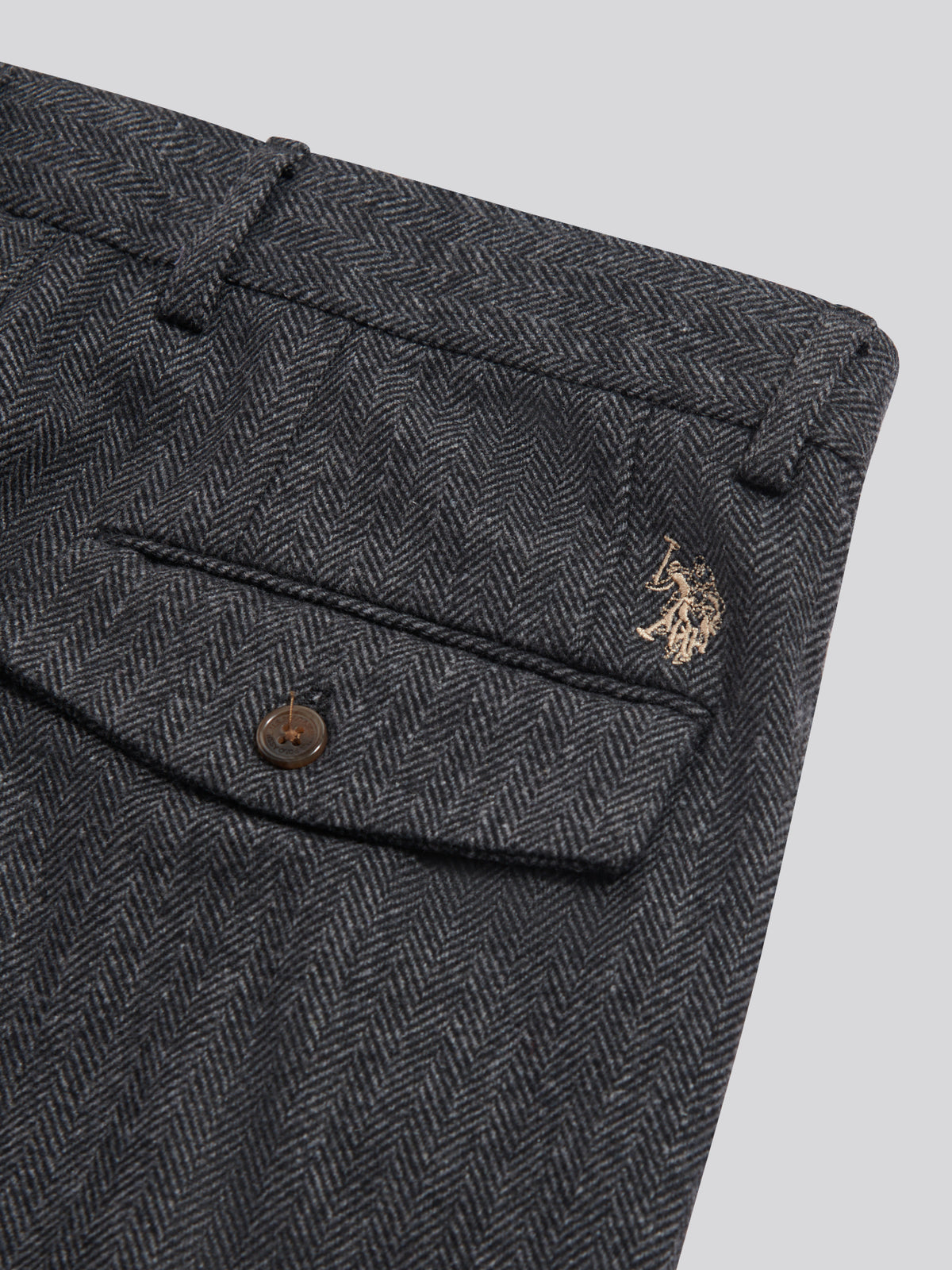 Mens Herringbone Pleated Chino Trousers Ebony