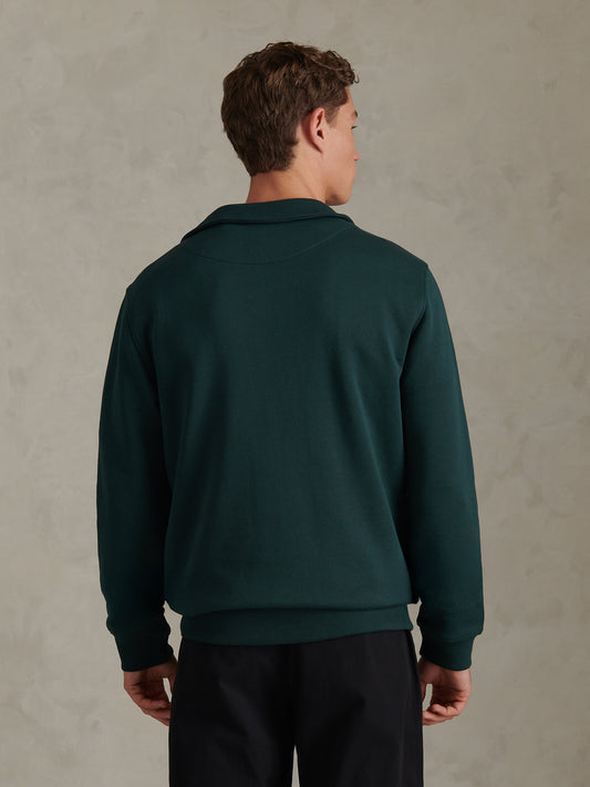 Mens Twill Texture Quarter Zip Funnel Neck Sweatshirt Green Gables