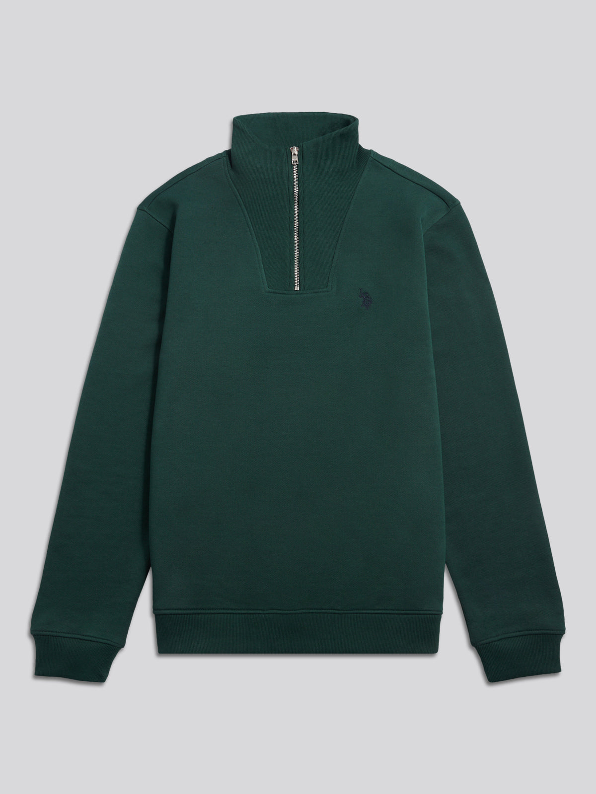 Mens Twill Texture Quarter Zip Funnel Neck Sweatshirt Green Gables