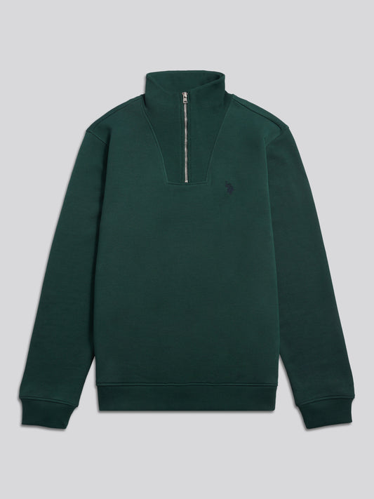 Mens Twill Texture Quarter Zip Funnel Neck Sweatshirt Green Gables
