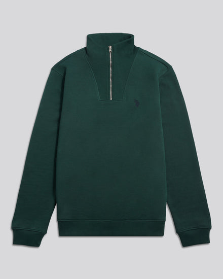 Mens Twill Texture Quarter Zip Funnel Neck Sweatshirt Green Gables