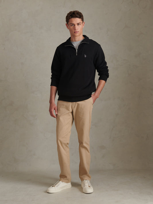 Mens Twill Texture Quarter Zip Funnel Neck Sweatshirt Black / Skyrocket DHM