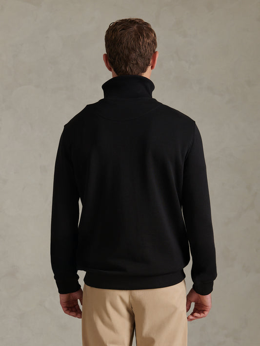 Mens Twill Texture Quarter Zip Funnel Neck Sweatshirt Black / Skyrocket DHM