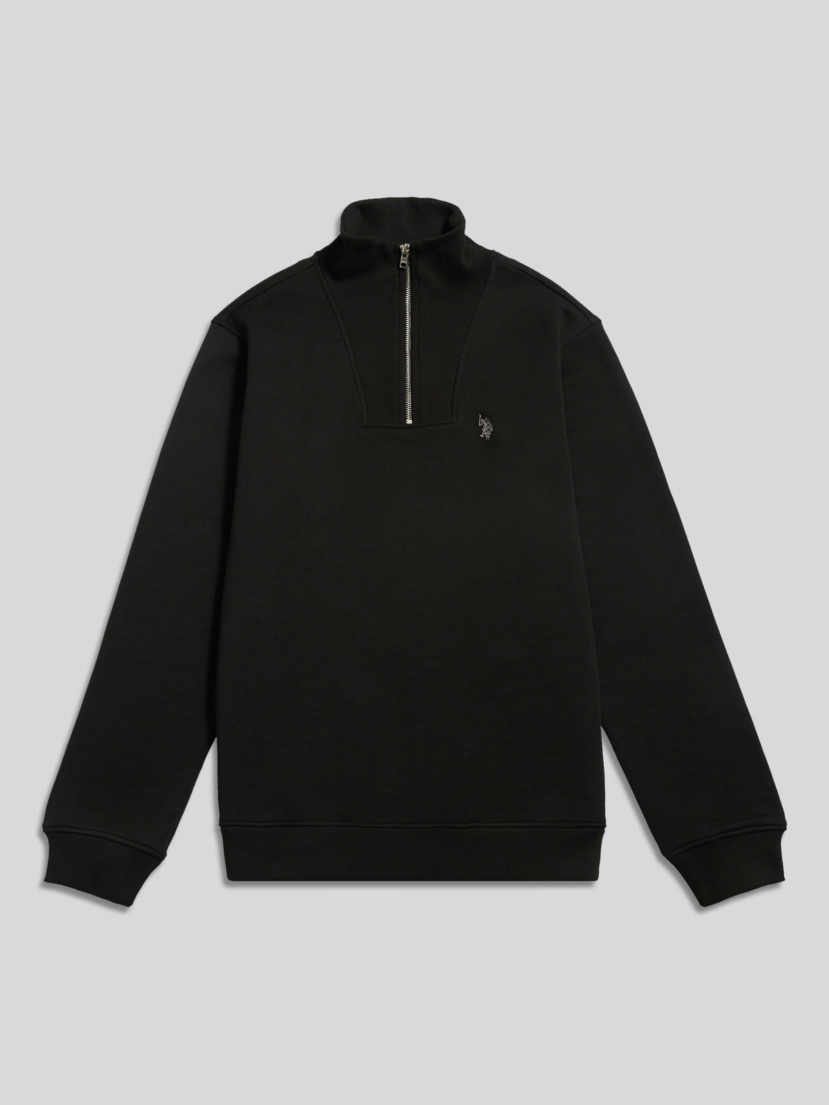 Mens Twill Texture Quarter Zip Funnel Neck Sweatshirt Black / Skyrocket DHM