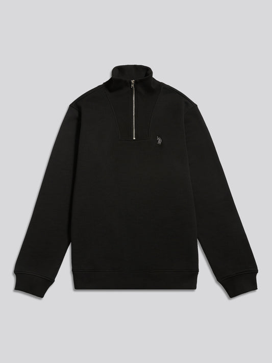 Mens Twill Texture Quarter Zip Funnel Neck Sweatshirt Black / Skyrocket DHM