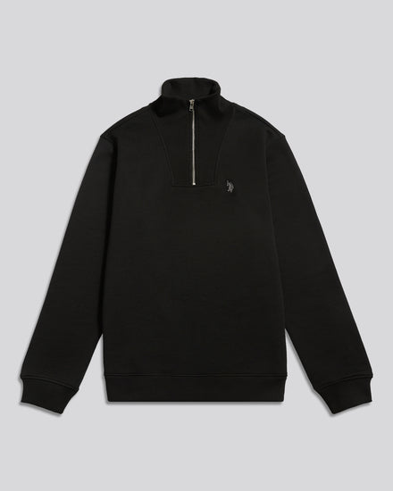 Mens Twill Texture Quarter Zip Funnel Neck Sweatshirt Black / Skyrocket DHM