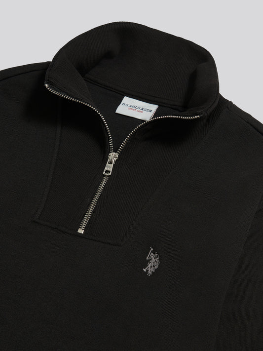 Mens Twill Texture Quarter Zip Funnel Neck Sweatshirt Black / Skyrocket DHM