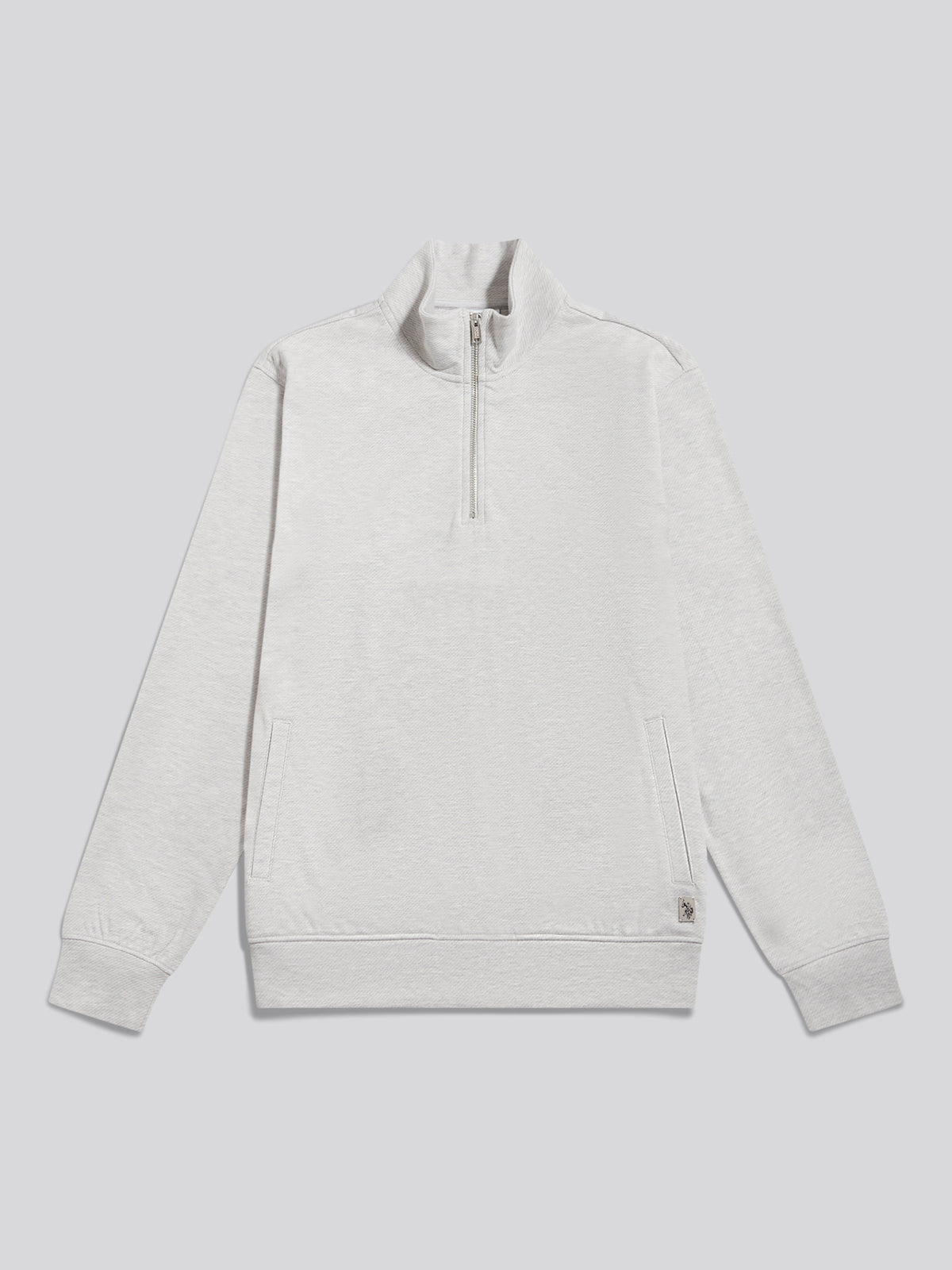 Mens Brushed Twill Quarter Zip Funnel Neck Sweatshirt Light Grey Marl
