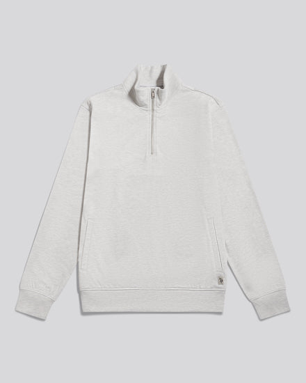 Mens Brushed Twill Quarter Zip Funnel Neck Sweatshirt Light Grey Marl