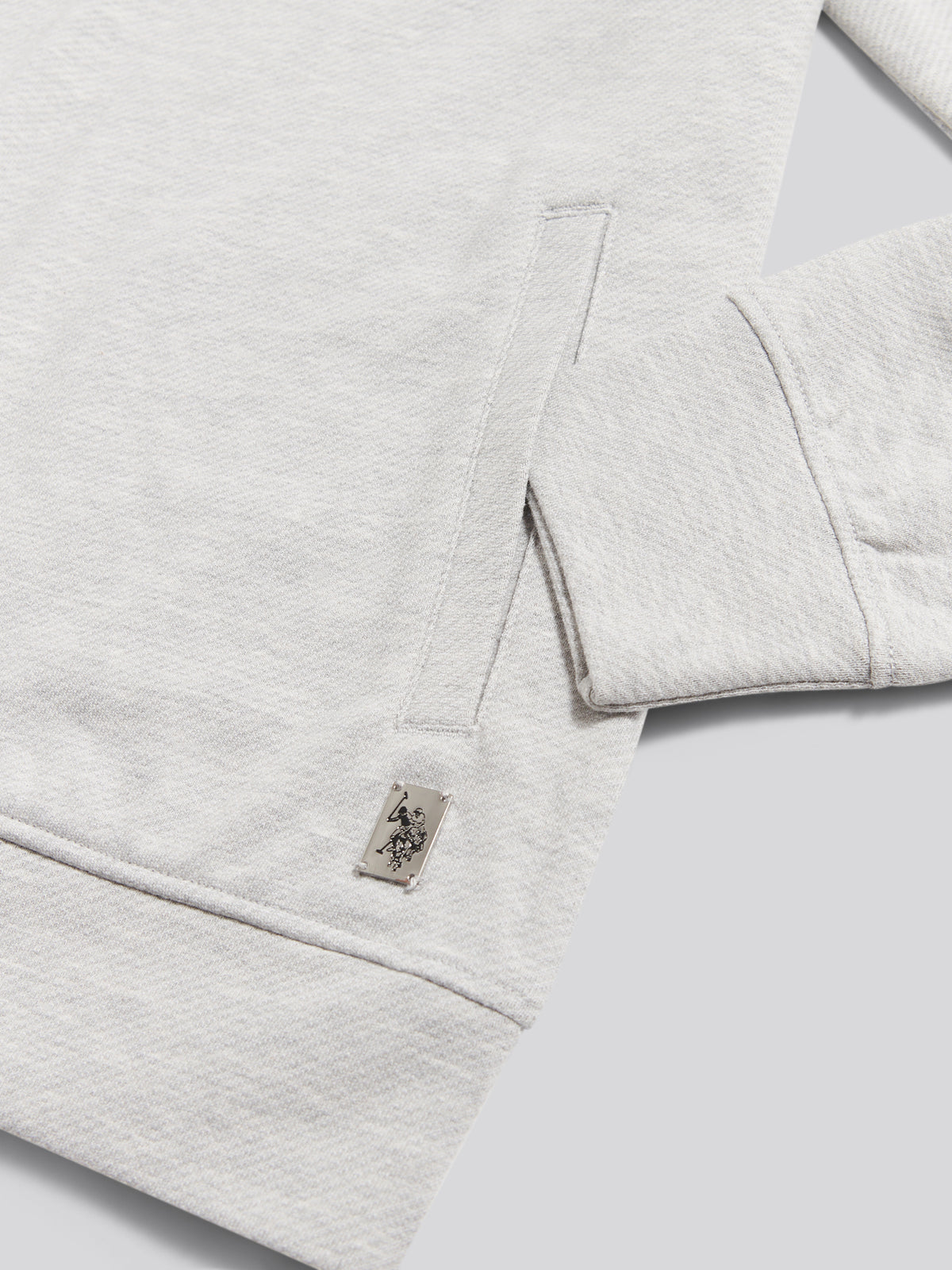 Mens Brushed Twill Quarter Zip Funnel Neck Sweatshirt Light Grey Marl