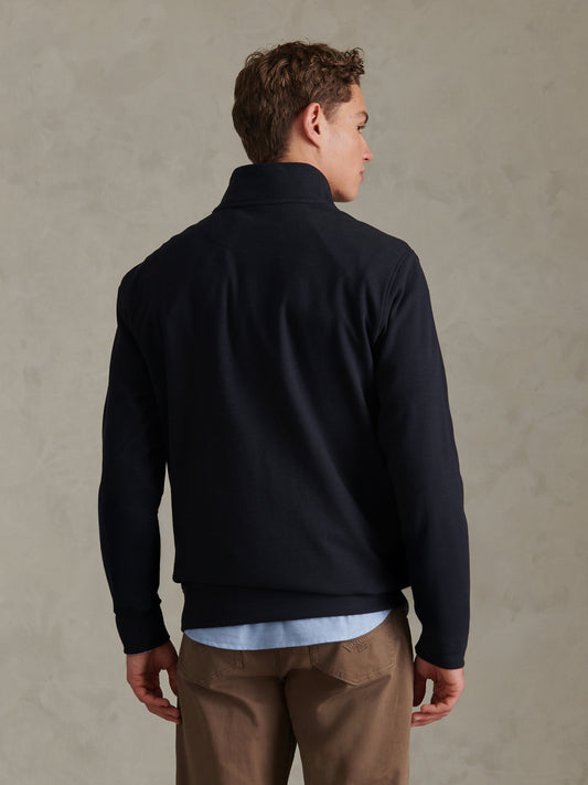 Mens Brushed Twill Quarter Zip Funnel Neck Sweatshirt Dark Sapphire Navy