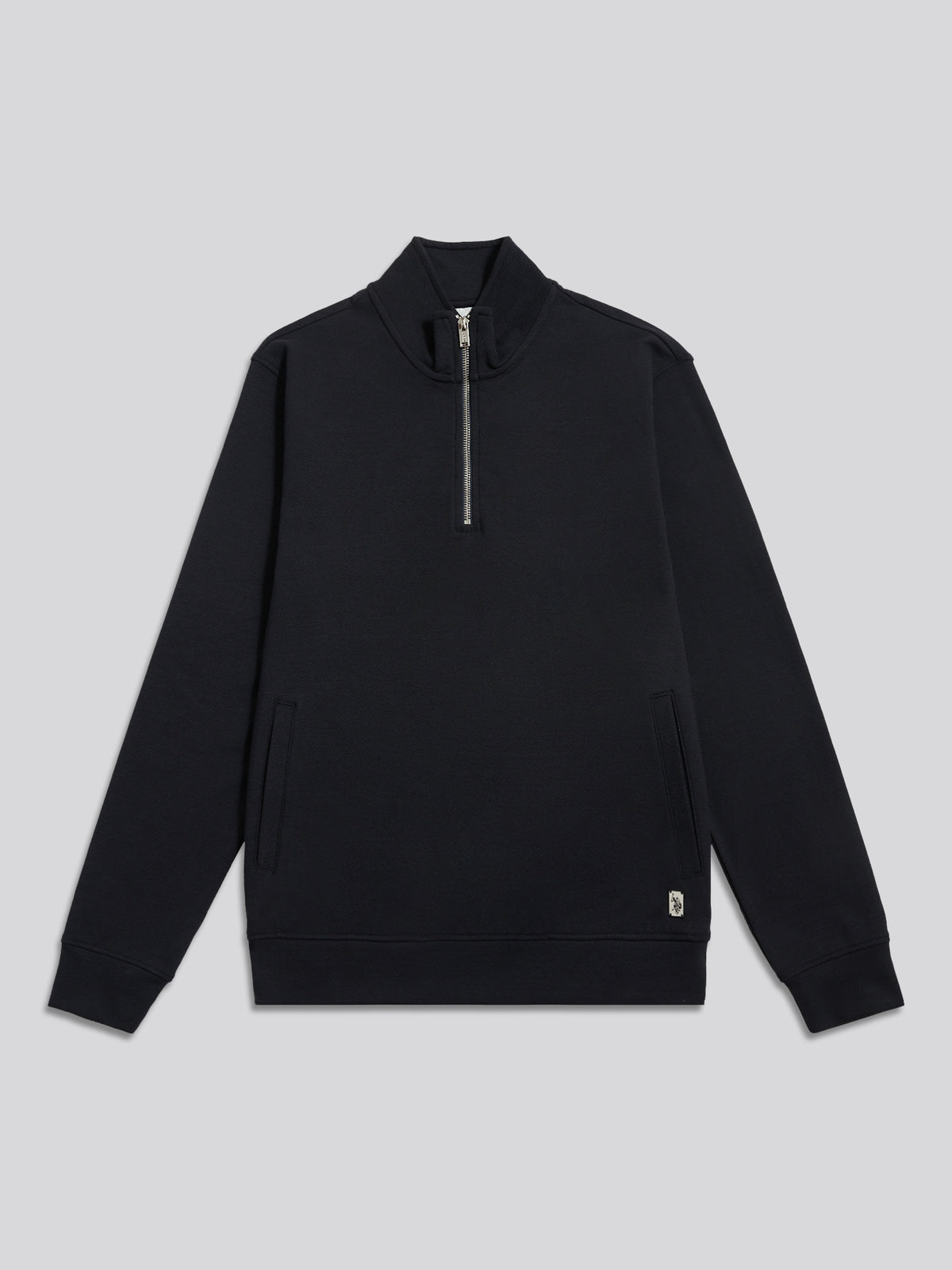 Mens Brushed Twill Quarter Zip Funnel Neck Sweatshirt Dark Sapphire Navy