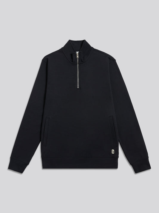 Mens Brushed Twill Quarter Zip Funnel Neck Sweatshirt Dark Sapphire Navy